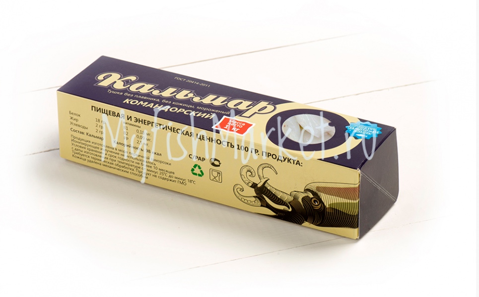 картинка Кальмар Командорский очищенный (тушка) Интернет магазина MyFishMarket.ru - доставка свежемороженой рыбы , морепродуктов , красной и черной икры в офис или на дом.